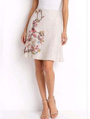 Da-Nang VTG Skirt Ivory Floral Embroidered Size S